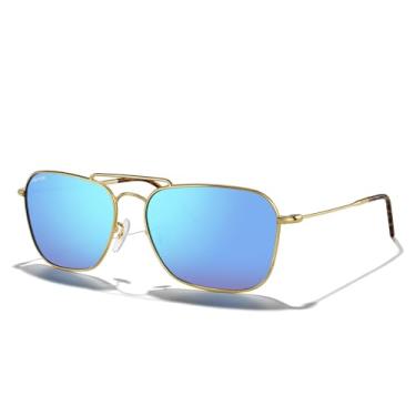 Imagem de MERRY'S Óculos de sol retrô de metal quadrado aviador polarizado para homens e mulheres S6028, Armação dourada polida/lente polarizada espelhada azul, Lens Width: 58 Millimeters