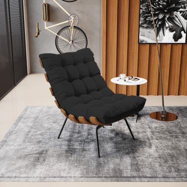 Imagem de Kit 02 Poltronas Costela Veludo Preto Base Metálica Preto - D'Rossi