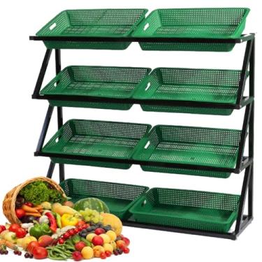 Imagem de Suporte de cesta de armazenamento de frutas e vegetais de 4 camadas - Rack de exibição de varejo para cozinha, supermercado e loja, conjunto de cesta de lanche, verde, prateleira multiuso