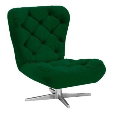 Imagem de Poltrona Decorativa Botonê Iris Suede Verde com Base Estrela Giratória