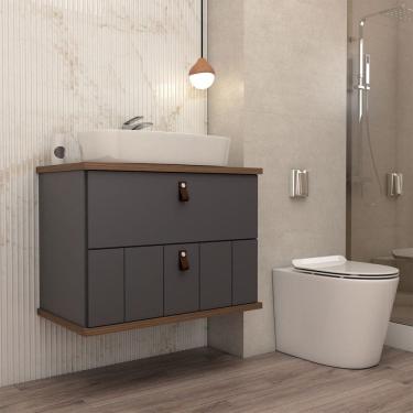 Imagem de Armário de Banheiro Sierra 60 Cm 1 Porta e 1 Gaveta 100% Mdf Titanium/Freijó - Panorama Móveis