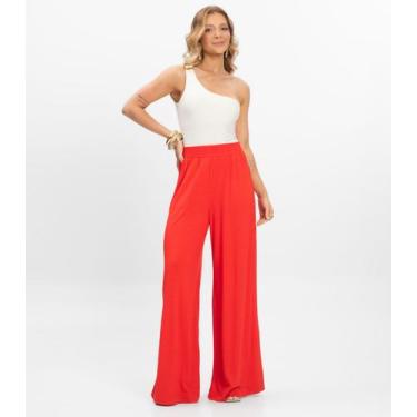 Imagem de Calça Pantalona Feminina Visco Maquinetada Rovitex Laranja, P, Laranja