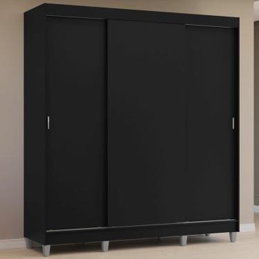 Imagem de Guarda-roupa Casal Com Pés 3 Portas De Correr Preto Reno Madesa