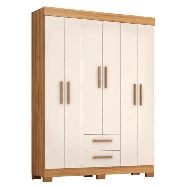 Imagem de Guarda Roupas Casal 6 Portas 2 Gavetas Libano Madeirado / Off White Notável Madeir/Off