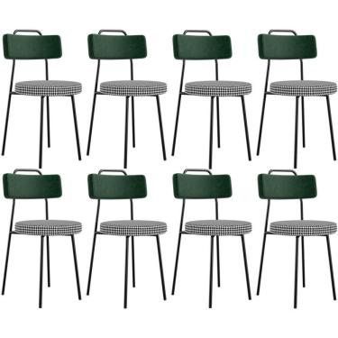 Imagem de Kit 08 Cadeiras Decorativa Estofada Sala Jantar Barcelona L02 Facto Verde Musgo Pied Poule - Lyam