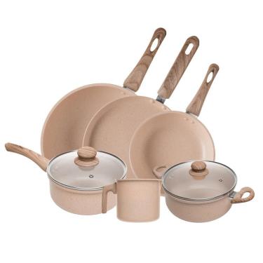 Imagem de Jogo 6 Panelas de Indução Granito Chef Bege Alumínio