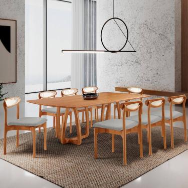 Imagem de Sala de Jantar Mesa Flora 240cm Tampo Laminado Barril e 8 Cadeiras Noronha Premium Moderna Mobilia