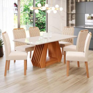 Imagem de Mesa de Jantar 6 Lugares ágata Paola com Vidro Cinamomo/Off White/Nude - Cimol