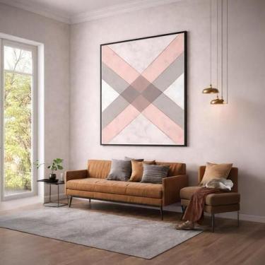 Imagem de Quadro Canvas Rosa Cinza Mármore 60X40Cm Mold Branca - Quadros On-Line