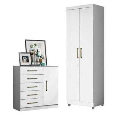 Imagem de Cômoda Sapateira Milão 2014145 E Armário Multiuso 2000191 Branco Tx Co