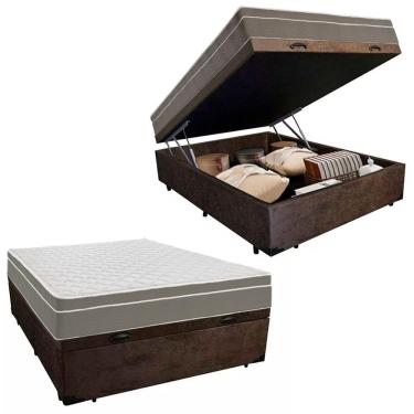 Imagem de Cama Box Baú Casal Suede + Colchão Sereneprime Molas Ensacadas 138x188x69 Marrom.