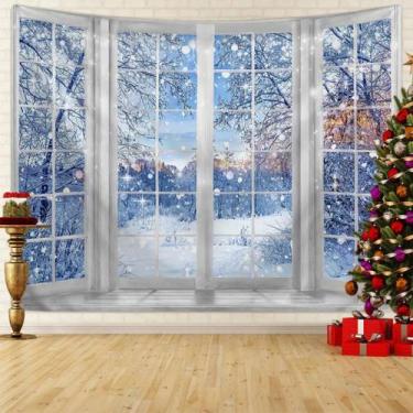 Imagem de Tecido De Fundo Para Fotografia Com Cenário De Árvore De Natal E Neve 