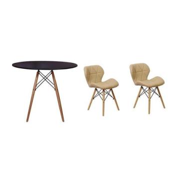 Imagem de Kit Mesa Jantar Eiffel 90cm Preta 02 Cadeiras Slim Nude - MAGAZINE DEC