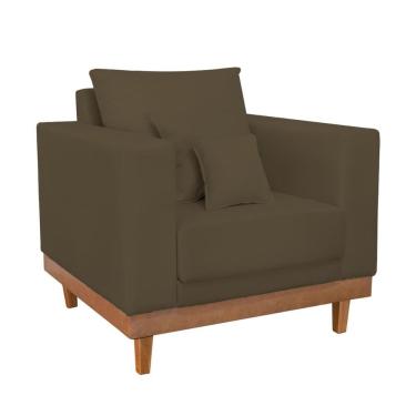 Imagem de Poltrona Living Resistente Suede Base Madeira Com Almofadas Marrom Balaqui Decor
