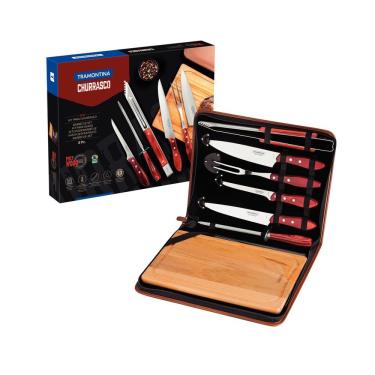 Imagem de Kit para Churrasco Tramontina 8 Peças para Preparo em Aço Inox e Madeira com Tábua Esto...