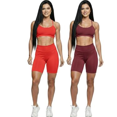 Imagem de KIT 2 Conjunto Top Alça Fina e Bermudinha Suplex Bella Fiore Roupa Para Academia Fitnes...