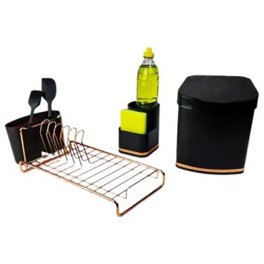 Imagem de Kit Cozinha 3 Peças Lixeira 2,5L Escorredor De Louças Porta Detergente