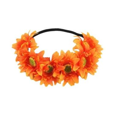 Imagem de Faixa De Cabelo Elástica Artesanal Com Flores Artificiais De Girassol 