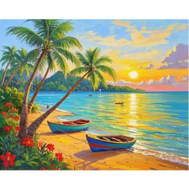 Imagem de Tela para Pintar por Números DIY Cena de Praia 50 x 40 cm - Marca Próp