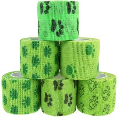 Imagem de Bandagem autoadesiva KEQCQE 2 polegadas verde com patas, 6 rolos