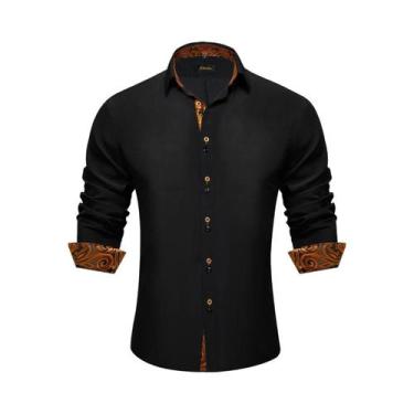 Imagem de Camisa Masculina Preta De Manga Longa Em Poliéster E Algodão Com Estam