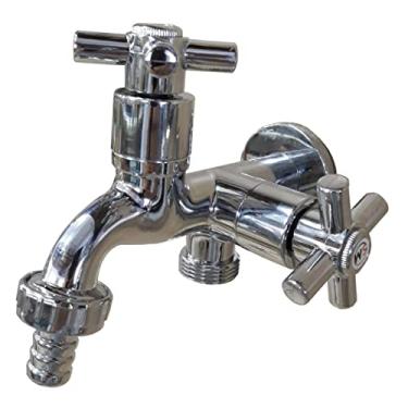 Imagem de Torneira Tanque e Maquina de lavar Roupa Dupla Saída Parede em ABS Cromada Brilhante