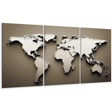 Imagem de Quadro Decorativo Mapa Mundi Estilo Militar Mosaico 3 peças