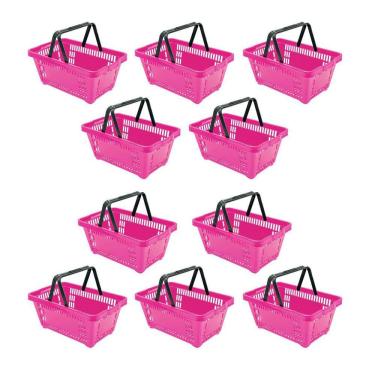 Imagem de 10 Cestos Compras Plástica D100 Cód. 3400 Rosa - Della Plast