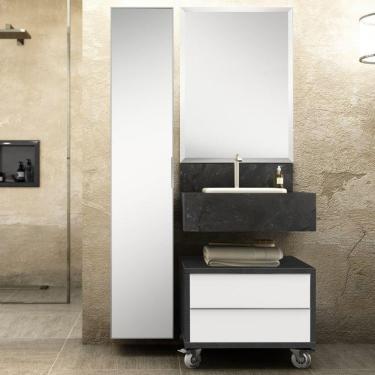 Imagem de Conjunto para Banheiro com Espelho, Gaveteiro, Armário Vertical, Bancada e Nicho de Embutir Bumi Preto