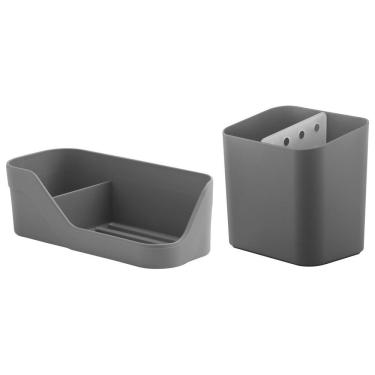 Imagem de Kit Cozinha Esorredor De Talheres Organizador De Pia Porta Detergente Esponja Cinza - Ou