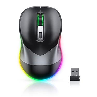 Imagem de PEIOUS Mouse sem fio, mouse jiggler para laptop – Mouse LED recarregável para computador, mouse mover, movimento aleatório indetectável com botão liga/desliga mantém o computador acordado – preto e cinza