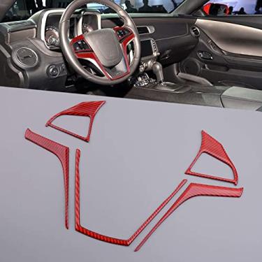 Imagem de MIVLA 1 conjunto de fibra de carbono vermelho guarnição da capa do volante, para chevrolet camaro 2013 2014 2015 decoração do carro acessórios do carro