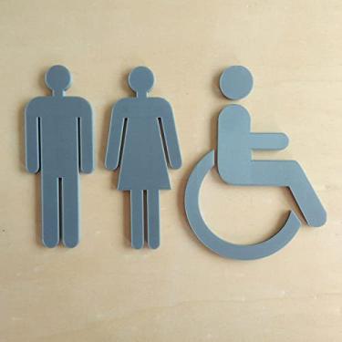 Imagem de Quadro/placa Sinalização Banheiro Masc/fem E Pne - indicativa - Toque 3D Cor:Cinza