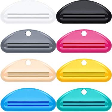 Imagem de 8 unidades de clipes de pasta de dente para banheiro (bege, cinza, preto, vermelho rosa, verde, amarelo, branco, azul)