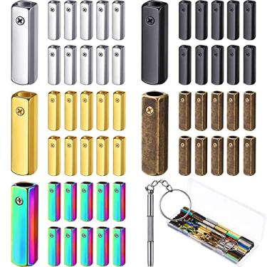 Imagem de 60 peças de pontas de cadarço de metal com capuz bonés de corda DIY aglets para cadarços bonés de cadarço com chave de fenda pontas de renda para tênis de lona com capuz, Conforme mostrado na imagem