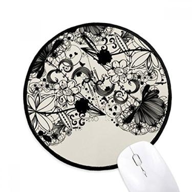 Imagem de DIYthinker Plantas de flores preto branco arte contorno de grão tapete de mouse desktop escritório tapete redondo para computador