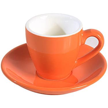 Imagem de ionEgg Xícara de café expresso de porcelana com pires, copo de café expresso, 80 ml, laranja