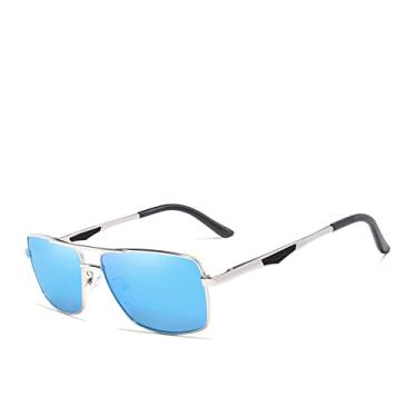 Imagem de Óculos de sol polarizados de grife para dirigir óculos de sol quadrados para moda masculina, óculos de viagem, azul prateado, tamanho único