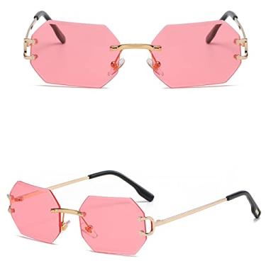 Imagem de óculos de sol femininos sem aro octógono uv400 sem moldura de metal dourado retângulo para homens, 6, tamanho único