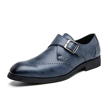 Imagem de Vestido Oxford para homens Slip On Monk Strap Brogue Embossed Wing tip Vegan Leather Slip Resistant Anti-slip Non Slip Working (Color : Blue, Size : 43 EU)