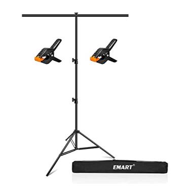 Imagem de Suporte de fundo portátil em forma de T da Emart, suporte de suporte de fundo de 89,9 cm, barra transversal de 203,2 cm, suporte de tripé ajustável para foto com 2 braçadeiras de mola para estúdio de vídeo e fotografia