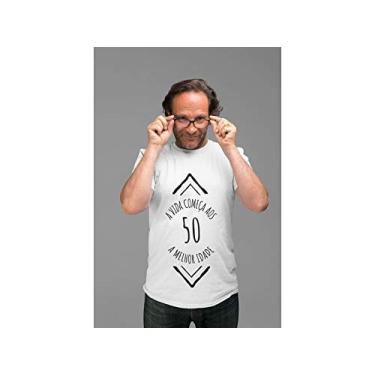 Imagem de Camiseta Estampada A Vida Começa aos 50 Anos Branca Tamanho G