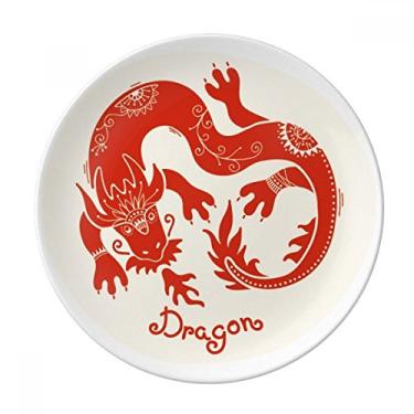Imagem de Year Of Dragon Animal Chinês Zodíaco Vermelho Prato Decorativo de Porcelana Salver Prato de Jantar