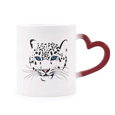 Imagem de Caneca de grés com cabeça de tigre branca sensível ao calor vermelha que muda de cor