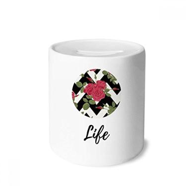 Imagem de Caixa de moedas de cerâmica com desenho de rosas vermelhas para caixa de dinheiro