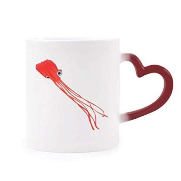 Imagem de Caneca tradicional chinesa com estampa de polvo de pipa sensível ao calor, caneca de grés que muda de cor vermelha