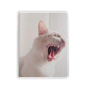 Imagem de Caderno com fotografia de gato feroz branco com capa de goma
