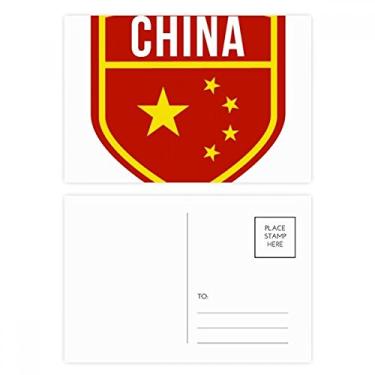 Imagem de Feito na China Shield Conjunto de cartão postal com bandeira nacional de aniversário, cartão de agradecimento