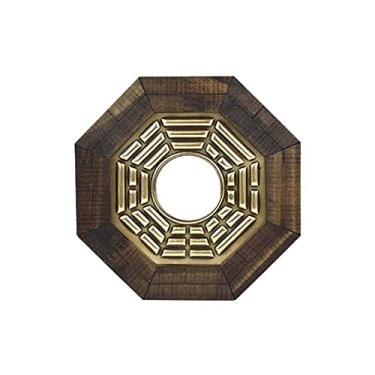 Imagem de Quadro Oitavado Feng Shui Baguá do Céu Anterior com Espelho Moldura Madeira Escura - 13cm