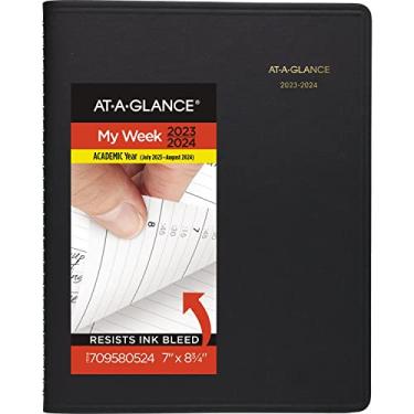 Imagem de AT-A-GLANCE Agenda acadêmica 2023-2024, agenda semanal, trimestral por hora, 18 cm x 21 cm, médio, bolso, capa flexível, preta (7095805)